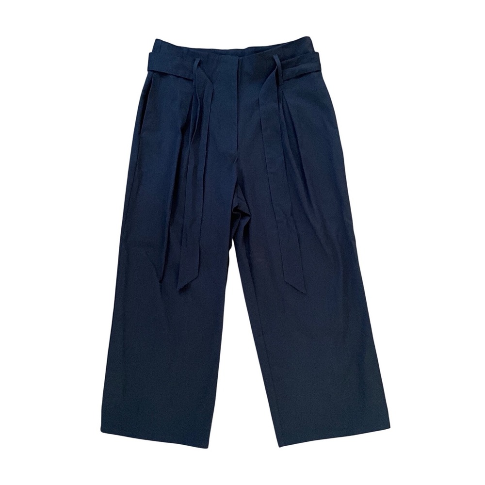 COTTON ONโ High Waisted Wide Leg Belted Crop Pants Navy Blue Women's Size 8 NWT